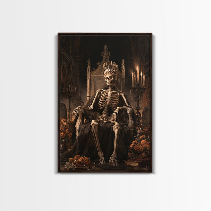 The Bone Queen, Antique Gothic Portrait, Vertical Wall Art, Framed Canvas Print, Gothic Wall Decor, Halloween Portrait Art