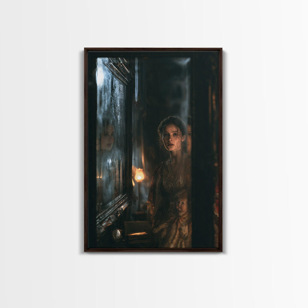 The Mirror Spirit, Dark Academia Wall Art, Vertical Wall Art, Canvas Print, Gothic Wall Decor, Halloween Portrait Art, Halloween Wall Art