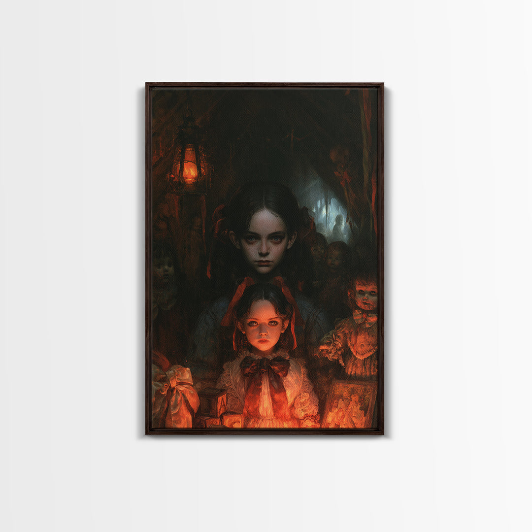 The Attic Whisperer, Victorian Horror Portrait, Vertical Wall Art, Canvas Print, Gothic Wall Decor, Halloween Portrait Art