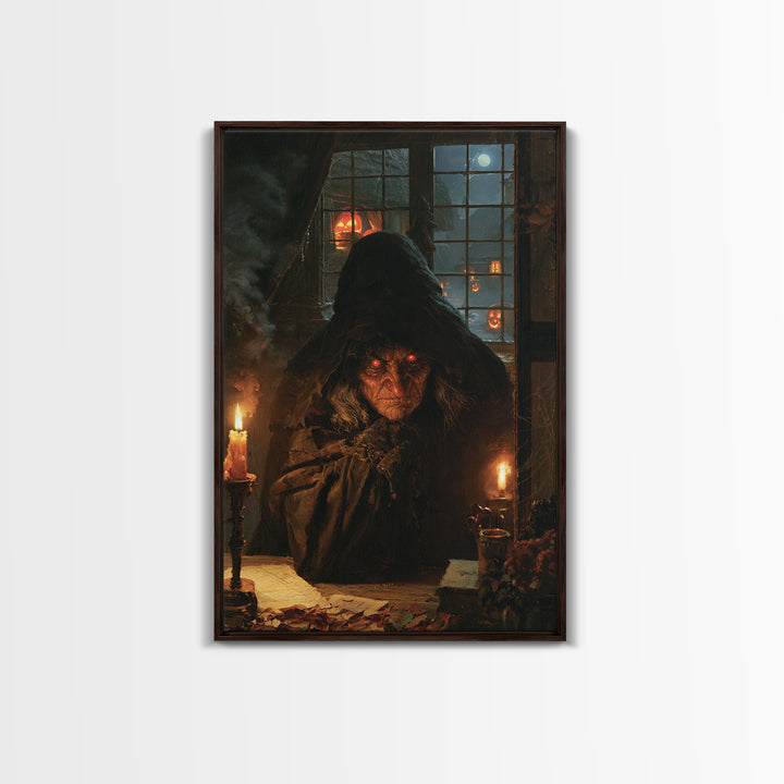 The Red-Eyed Night Hag, Antique Gothic Portrait, Vertical Wall Art, Framed Canvas Print, Gothic Wall Decor, Halloween Portrait Art