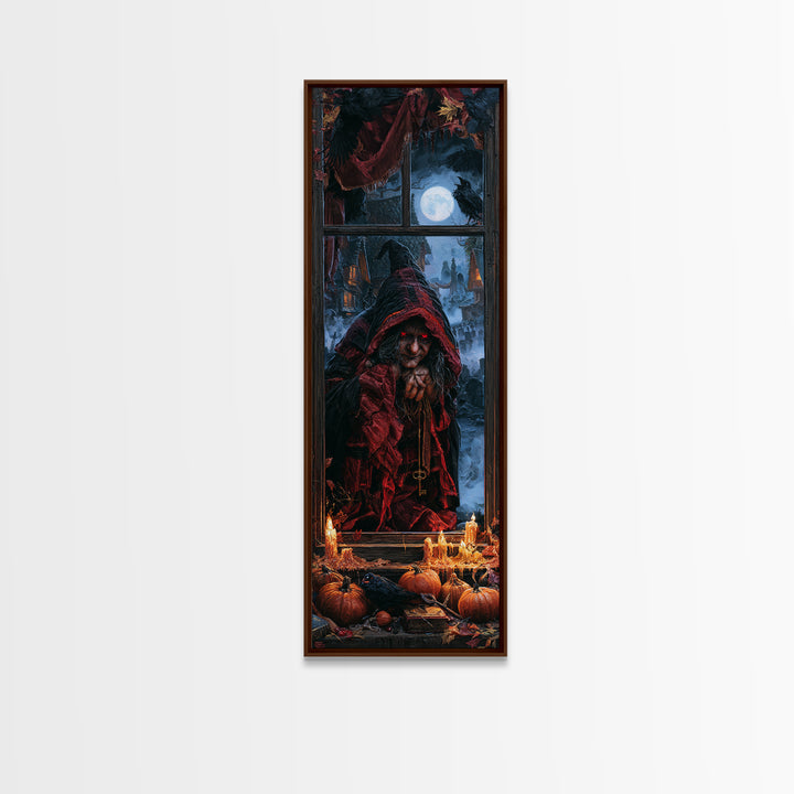 The Red-Eyed Night Hag, Victorian Horror Portrait, Tall Narrow Wall Art, Framed Canvas Print, Gothic Wall Decor, Halloween Portrait Art