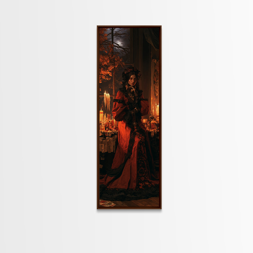 The Velvet Moth Witch, Victorian Horror Portrait, Tall Narrow Wall Art, Canvas Print, Gothic Wall Decor, Halloween Portrait Art