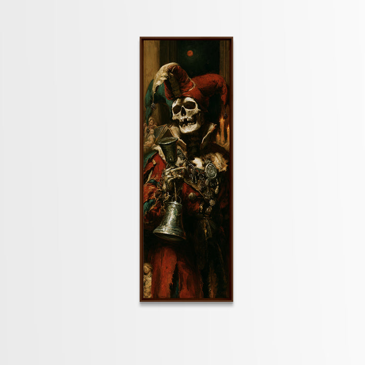 The Phantom Jester, Antique Gothic Portrait, Tall Narrow Wall Art, Canvas Print, Gothic Wall Decor, Halloween Portrait Art, Halloween Decor