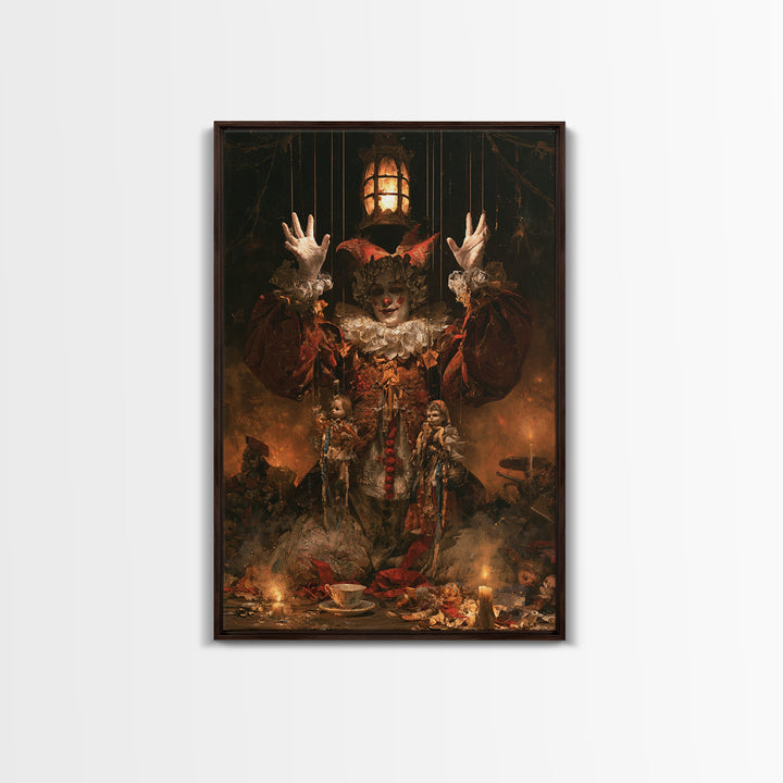 The Marionette Master, Macabre Victorian Decor, Vertical Wall Art, Framed Canvas Print, Gothic Wall Decor, Halloween Portrait Art
