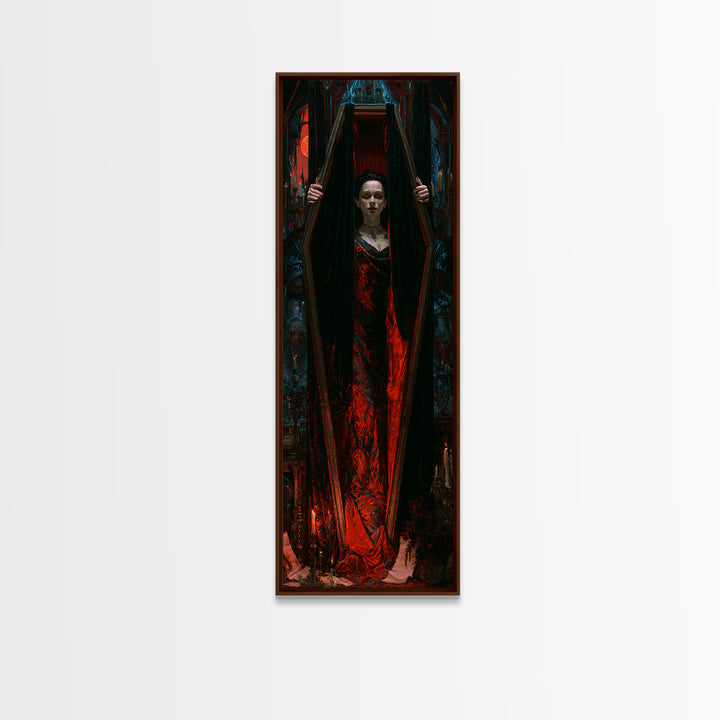 The Coffin Sleeper, Victorian Horror Portrait, Tall Narrow Wall Art, Framed Canvas Print, Gothic Wall Decor, Halloween Portrait Art