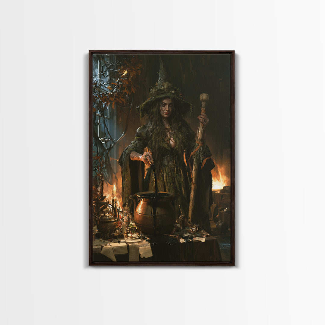 The Swamp Witch, Dark Academia Wall Art, Vertical Wall Art, Canvas Print, Gothic Wall Decor, Halloween Portrait Art, Collectible Wall Decor
