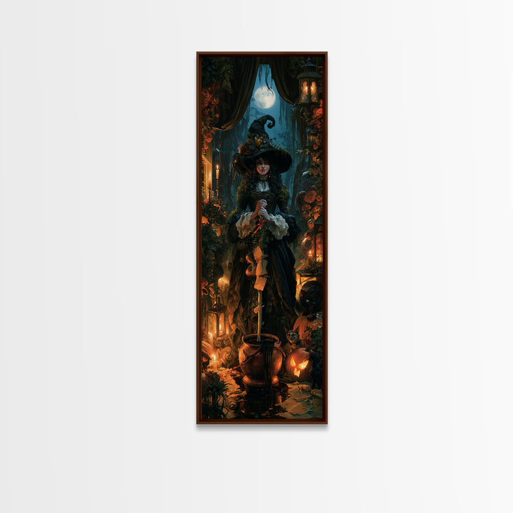 The Swamp Witch, Macabre Victorian Decor, Tall Narrow Wall Art, Framed Canvas Print, Gothic Wall Decor, Halloween Portrait Art