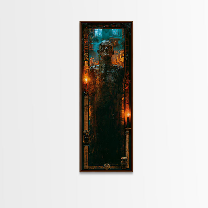 The Bog Mummy, Antique Gothic Portrait, Tall Narrow Wall Art, Framed Canvas Print, Gothic Wall Decor, Halloween Portrait Art