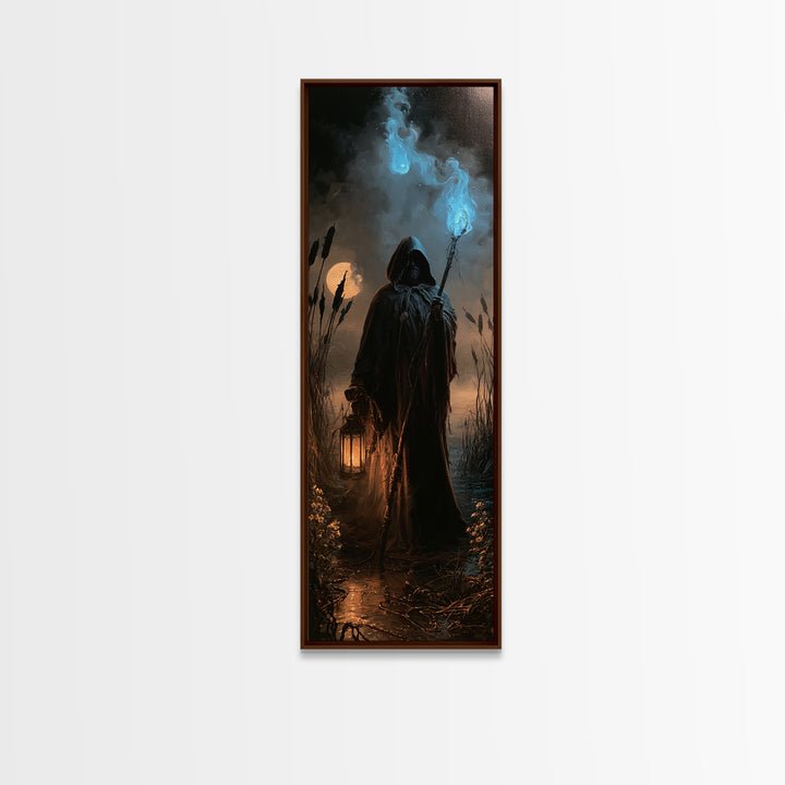 The Will-O'-The-Wisp Shepherd, Antique Gothic Portrait, Tall Narrow Wall Art, Canvas Print, Gothic Wall Decor, Halloween Portrait Art