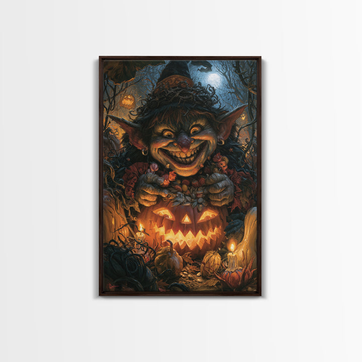 The Pumpkin Patch Goblin, Dark Academia Wall Art, Vertical Wall Art, Canvas Print, Gothic Wall Decor, Halloween Portrait Art