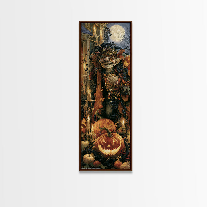 The Pumpkin Patch Goblin, Victorian Gothic Art, Tall Narrow Wall Art, Canvas Print, Gothic Wall Decor, Halloween Portrait Art