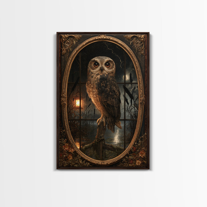 The Owl-Faced Omen, Macabre Victorian Decor, Vertical Wall Art, Canvas Print, Gothic Wall Decor, Halloween Portrait Art, Dark Fantasy Art