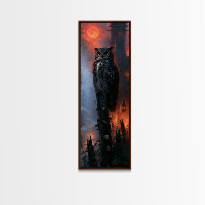 The Owl-Faced Omen, Macabre Victorian Decor, Tall Narrow Wall Art, Canvas Print, Gothic Wall Decor, Halloween Portrait Art, Dark Fantasy Art