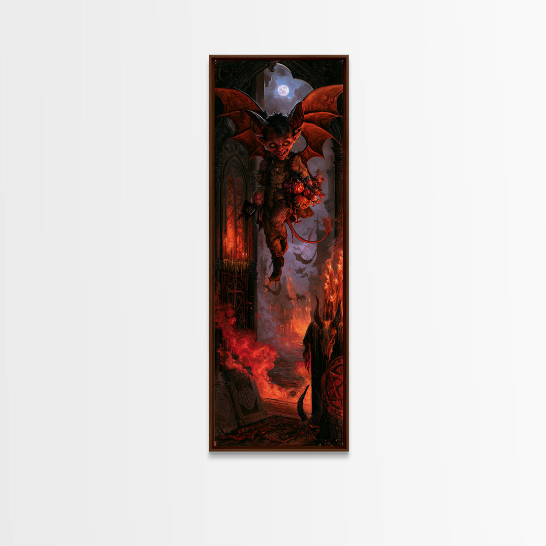The Bat-Winged Imp, Macabre Victorian Decor, Tall Narrow Wall Art, Canvas Print, Gothic Wall Decor, Halloween Portrait Art