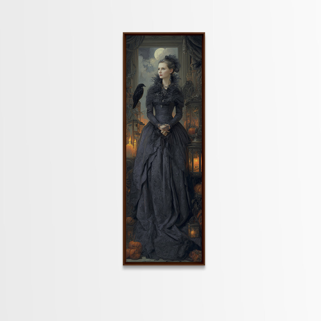 The Spider Queen, Macabre Victorian Decor, Tall Narrow Wall Art, Framed Canvas Print, Gothic Wall Decor, Halloween Portrait Art