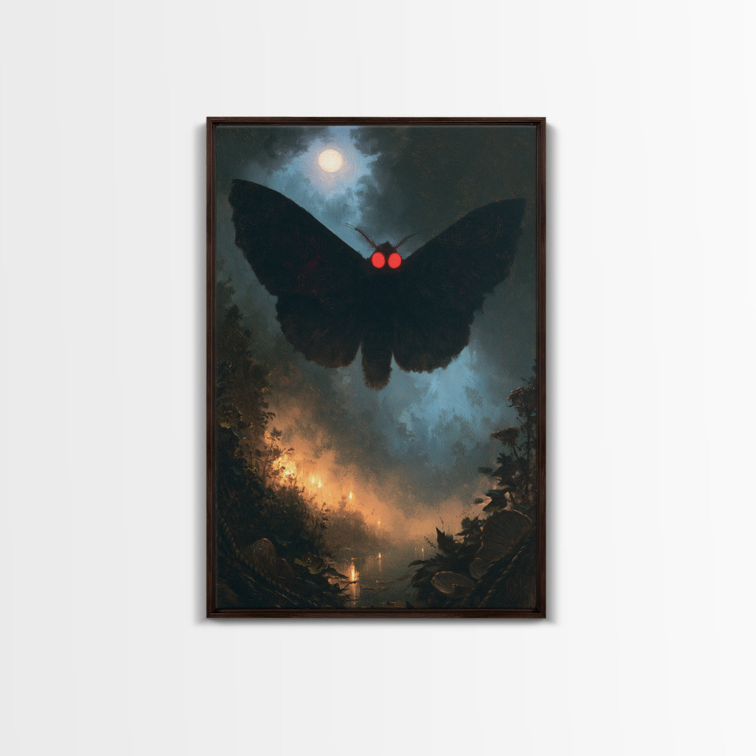 The Red-Eyed Moth Creature, Victorian Gothic Art, Vertical Wall Art, Framed Canvas Print, Gothic Wall Decor, Halloween Portrait Art