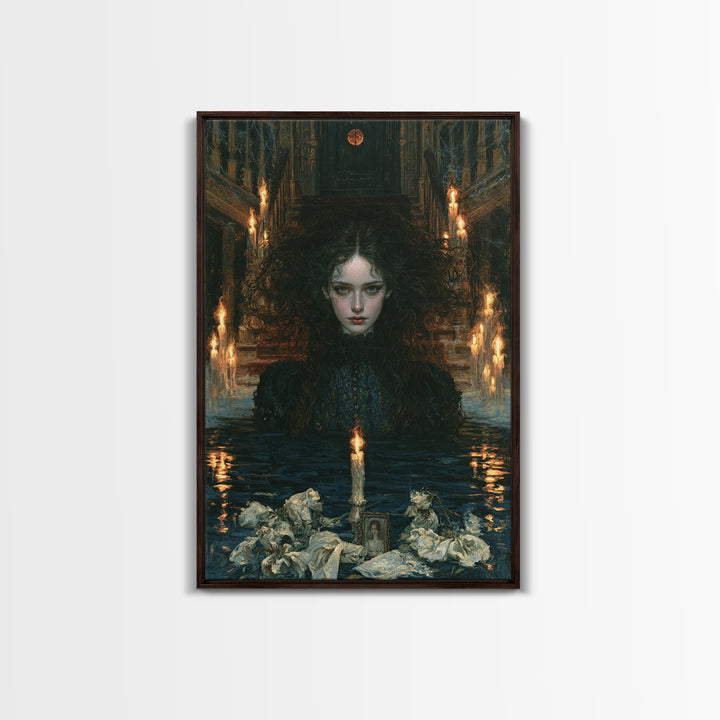 The Lake Phantom, Antique Gothic Portrait, Vertical Wall Art, Framed Canvas Print, Gothic Wall Decor, Halloween Portrait Art