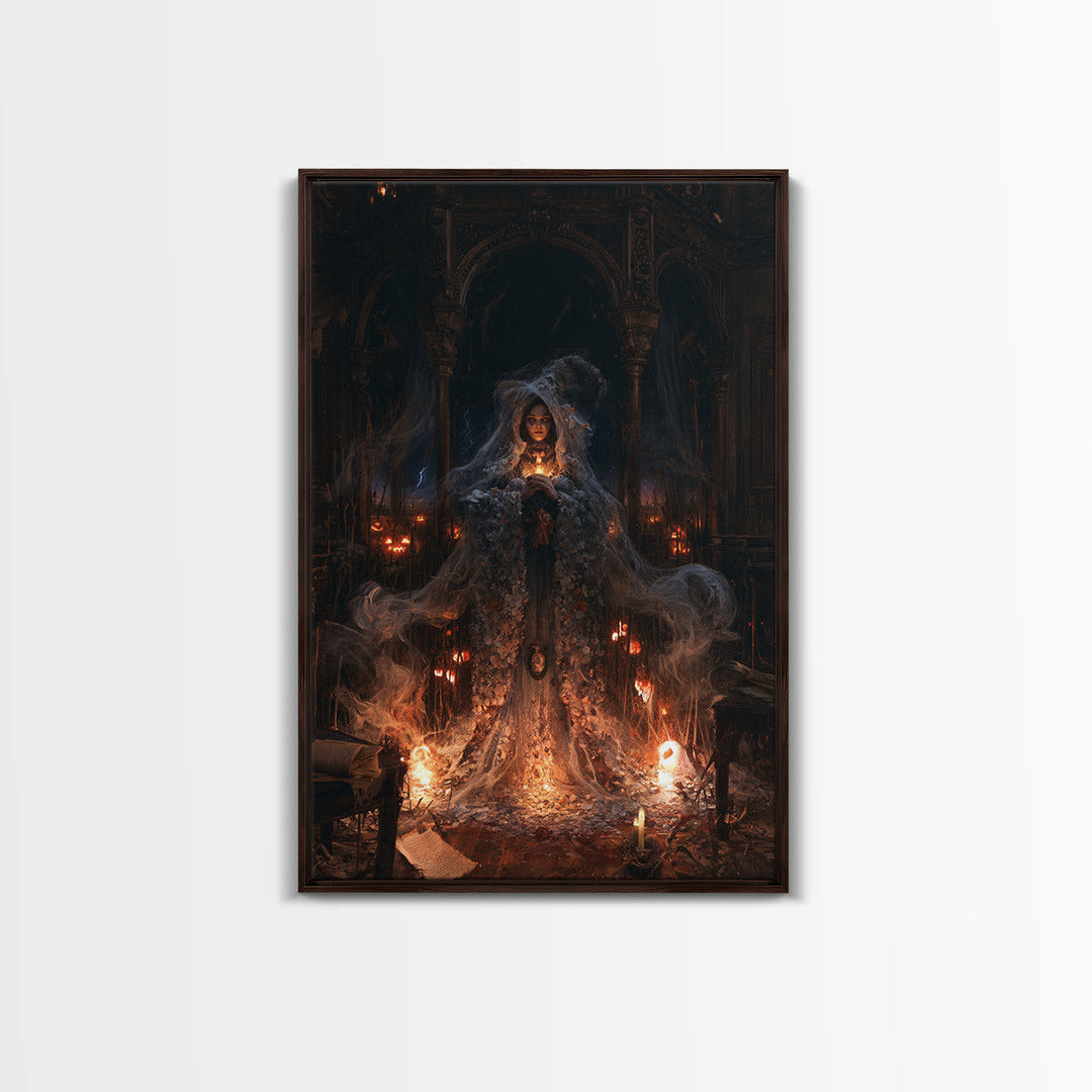 The Salt-Marsh Witch, Victorian Horror Portrait, Vertical Wall Art, Framed Canvas Print, Gothic Wall Decor, Halloween Portrait Art