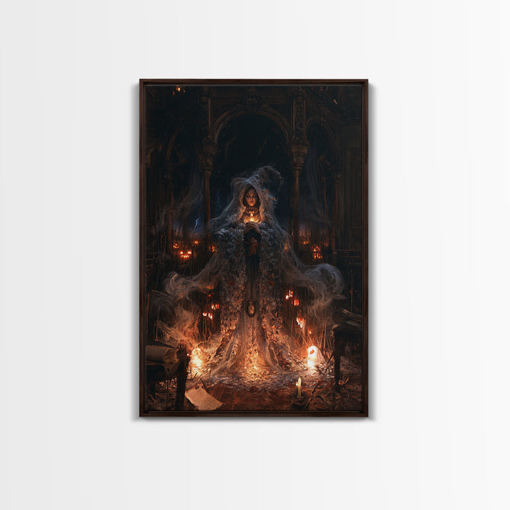 The Salt-Marsh Witch, Victorian Horror Portrait, Vertical Wall Art, Framed Canvas Print, Gothic Wall Decor, Halloween Portrait Art