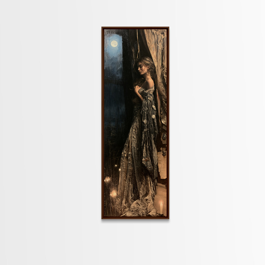 The Salt-Marsh Witch, Victorian Horror Portrait, Tall Narrow Wall Art, Canvas Print, Gothic Wall Decor, Halloween Portrait Art