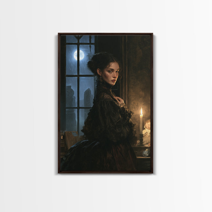 The Stone-Circle Spirit, Antique Gothic Portrait, Vertical Wall Art, Framed Canvas Print, Gothic Wall Decor, Halloween Portrait Art