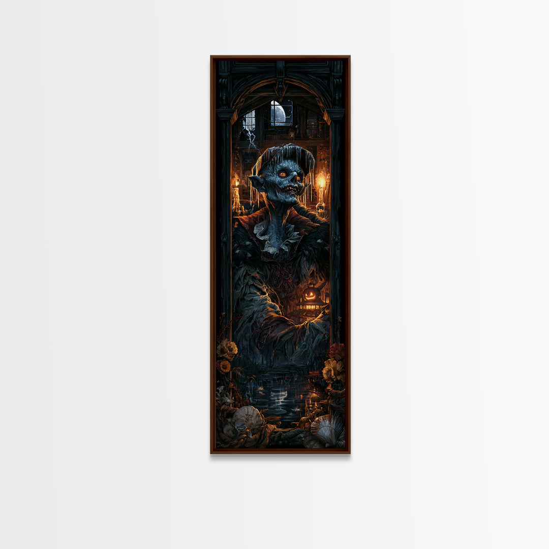 The Frost Goblin, Antique Gothic Portrait, Tall Narrow Wall Art, Framed Canvas Print, Gothic Wall Decor, Halloween Portrait Art