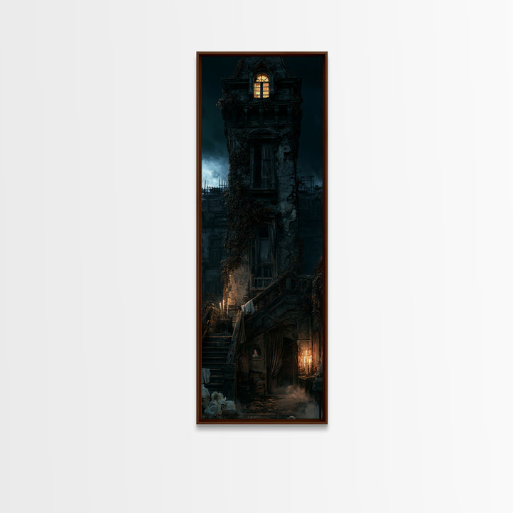 The Haunted Manor, Macabre Victorian Decor, Tall Narrow Wall Art, Canvas Print, Gothic Wall Decor, Halloween Portrait Art