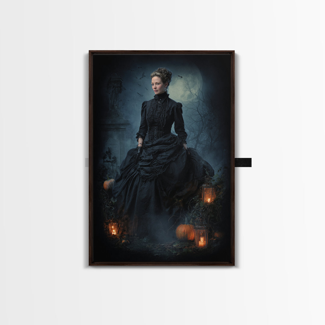The Moonlit Cemetery, Victorian Gothic Art, Vertical Wall Art, Framed Canvas Print, Gothic Wall Decor, Halloween Portrait Art