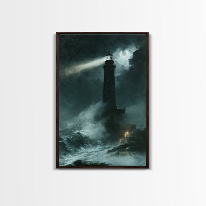 The Cursed Lighthouse, Macabre Victorian Decor, Vertical Wall Art, Framed Canvas Print, Gothic Wall Decor, Halloween Portrait Art