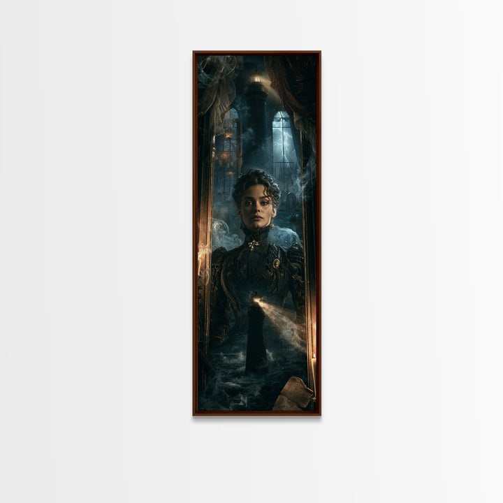 The Cursed Lighthouse, Antique Gothic Portrait, Tall Narrow Wall Art, Framed Canvas Print, Gothic Wall Decor, Halloween Portrait Art