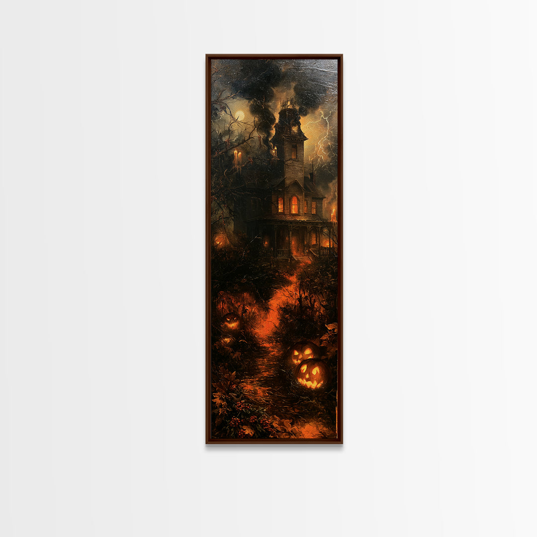 The Possessed Farmhouse, Antique Gothic Portrait, Tall Narrow Wall Art, Canvas Print, Gothic Wall Decor, Halloween Portrait Art