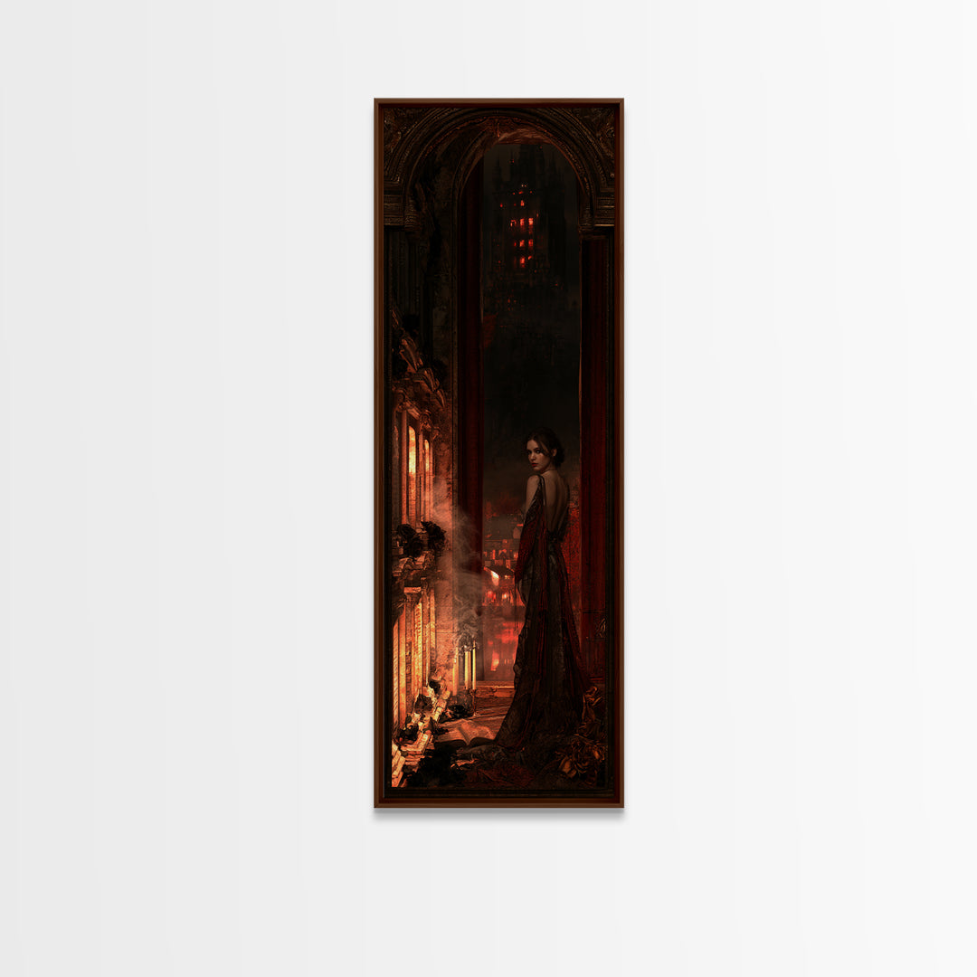 The Vampire Castle, Macabre Victorian Decor, Tall Narrow Wall Art, Canvas Print, Gothic Wall Decor, Halloween Portrait Art