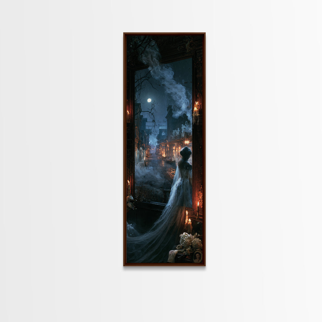 The Ghost Town Main Street, Macabre Victorian Decor, Tall Narrow Wall Art, Canvas Print, Gothic Wall Decor, Halloween Portrait Art