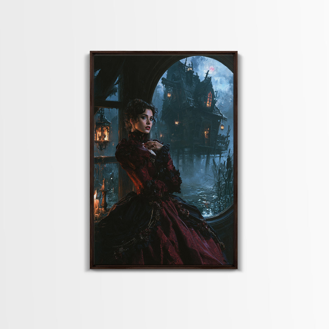 The Foggy Swamp Shack, Victorian Gothic Art, Vertical Wall Art, Canvas Print, Gothic Wall Decor, Halloween Portrait Art