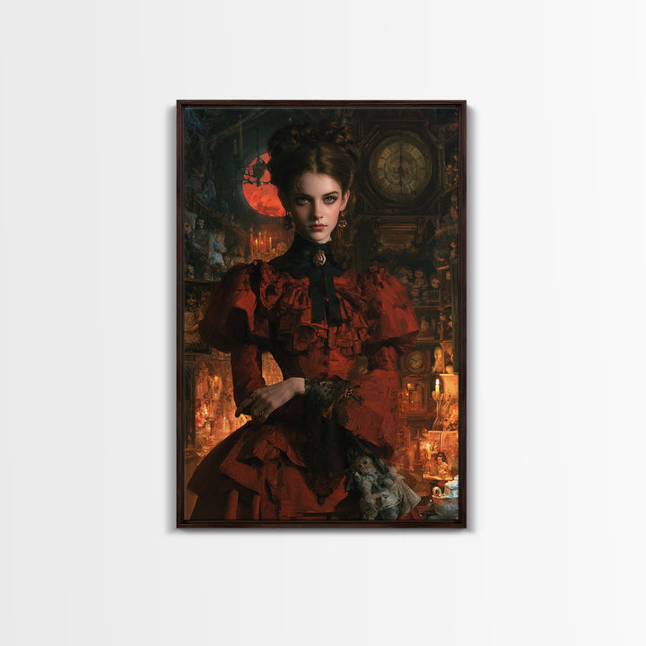 The Midnight Antique Shop, Dark Academia Wall Art, Vertical Wall Art, Framed Canvas Print, Gothic Wall Decor, Halloween Portrait Art