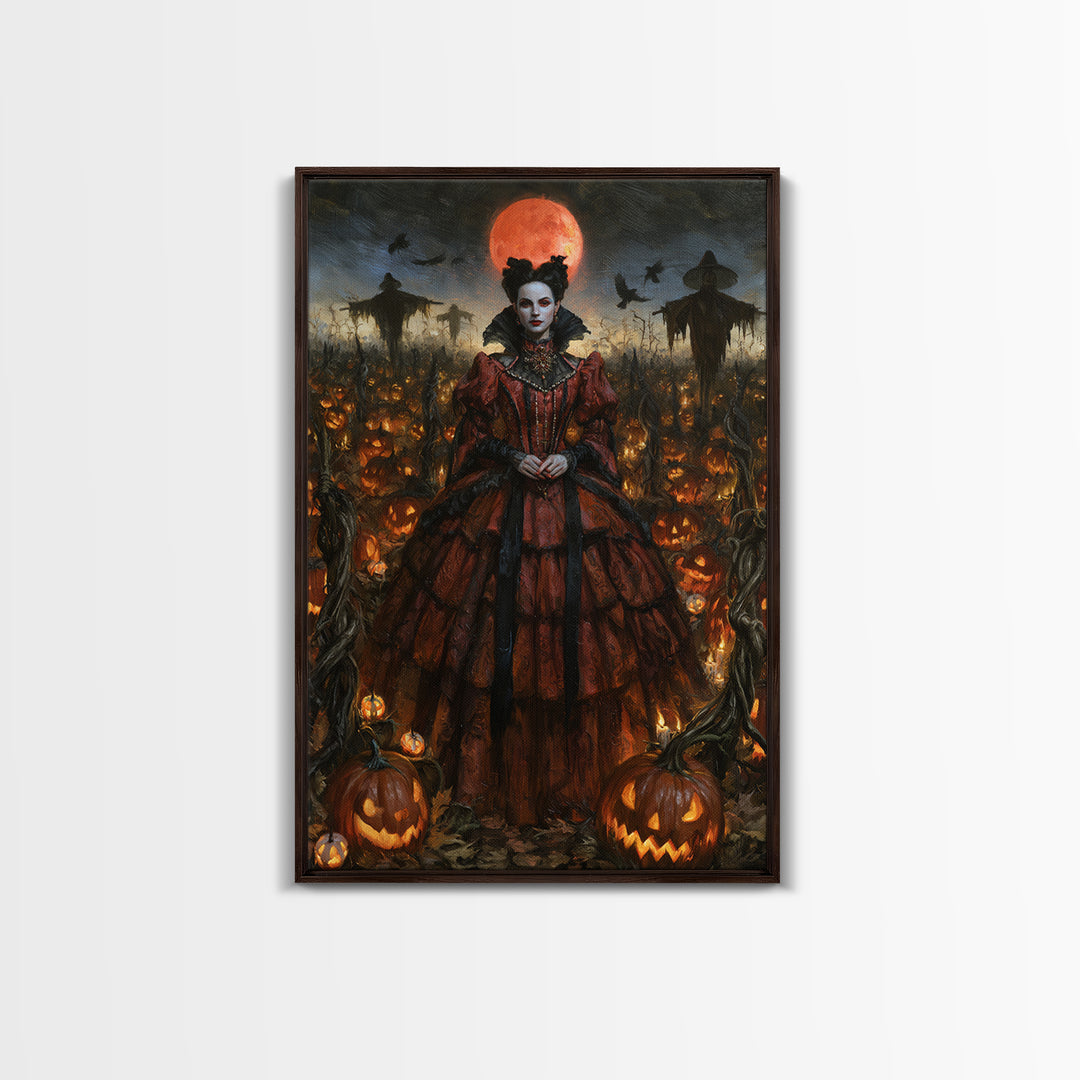 The Pumpkin Patch Maze, Victorian Gothic Art, Vertical Wall Art, Canvas Print, Gothic Wall Decor, Halloween Portrait Art, Dark Fantasy Art