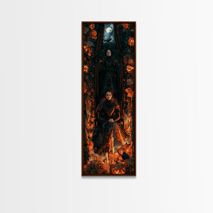 The Pumpkin Patch Maze, Victorian Gothic Art, Tall Narrow Wall Art, Canvas Print, Gothic Wall Decor, Halloween Portrait Art, Halloween Decor