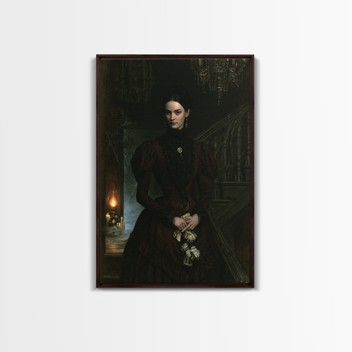 The Haunted Hotel, Antique Gothic Portrait, Vertical Wall Art, Framed Canvas Print, Gothic Wall Decor, Halloween Portrait Art