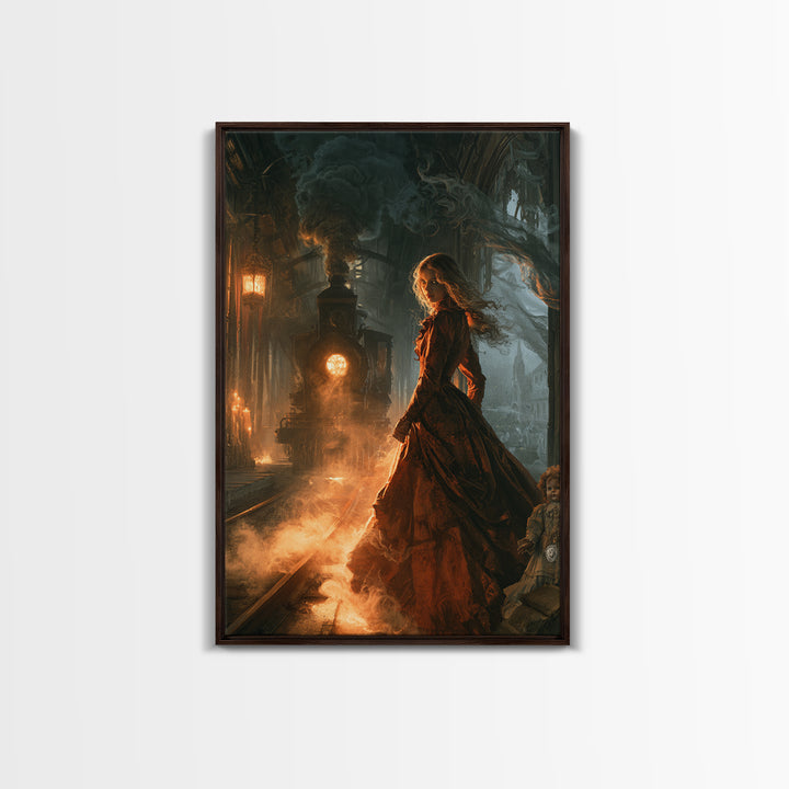 The Abandoned Train Station, Macabre Victorian Decor, Vertical Wall Art, Canvas Print, Gothic Wall Decor, Halloween Portrait Art