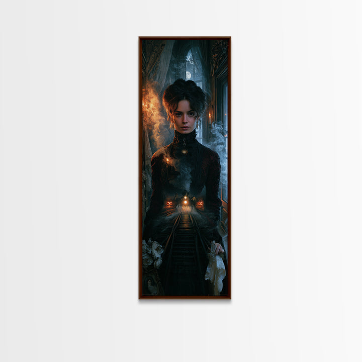 The Abandoned Train Station, Victorian Gothic Art, Tall Narrow Wall Art, Framed Canvas Print, Gothic Wall Decor, Halloween Portrait Art