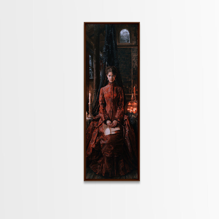 The Silent Schoolhouse, Victorian Gothic Art, Tall Narrow Wall Art, Framed Canvas Print, Gothic Wall Decor, Halloween Portrait Art