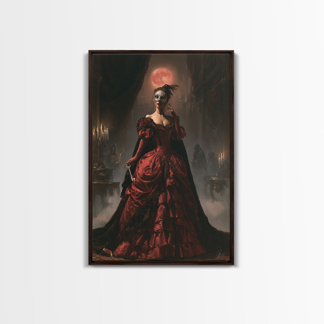 The Midnight Masquerade, Antique Gothic Portrait, Vertical Wall Art, Canvas Print, Gothic Wall Decor, Halloween Portrait Art