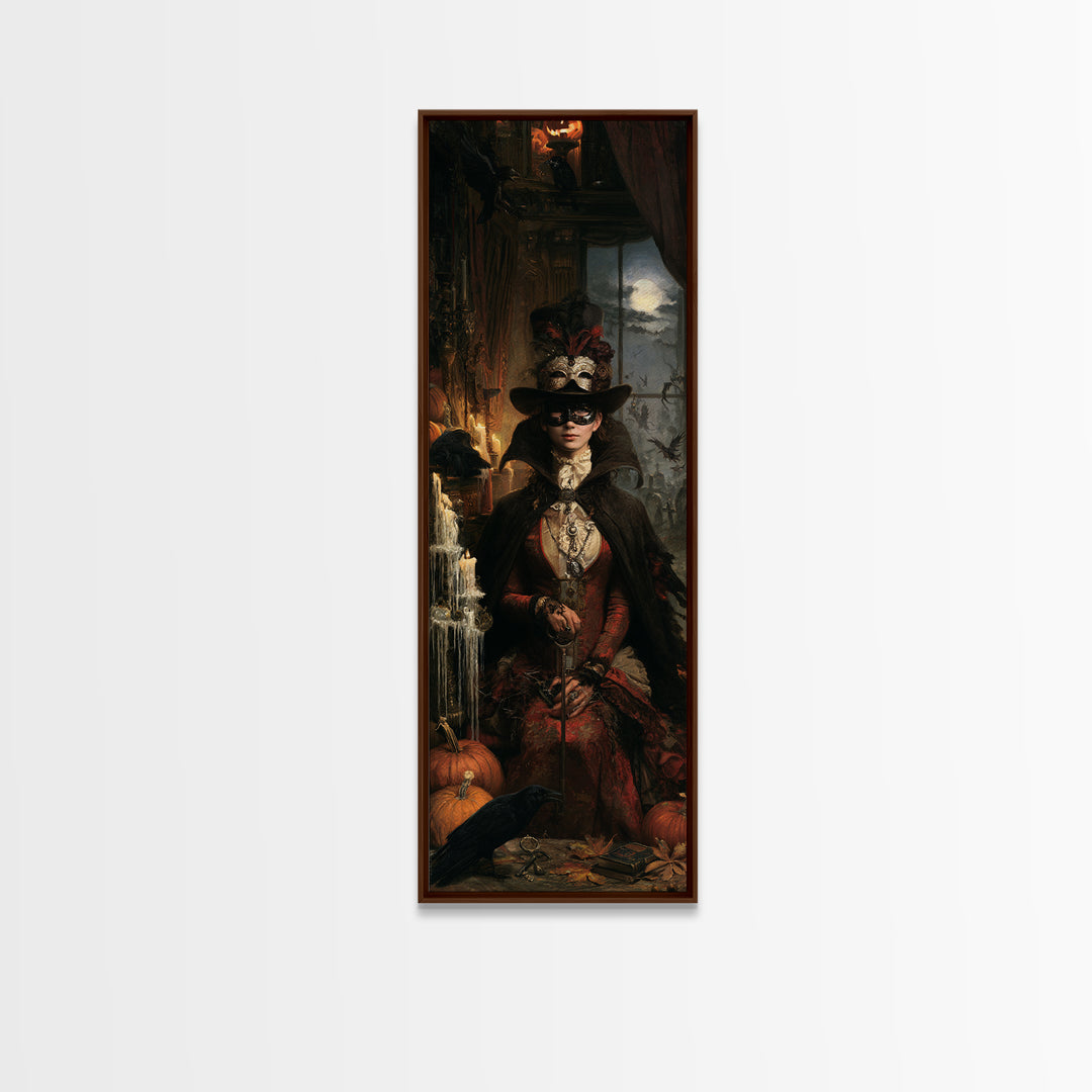 The Midnight Masquerade, Antique Gothic Portrait, Tall Narrow Wall Art, Canvas Print, Gothic Wall Decor, Halloween Portrait Art