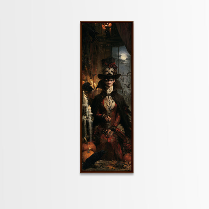 The Midnight Masquerade, Antique Gothic Portrait, Tall Narrow Wall Art, Canvas Print, Gothic Wall Decor, Halloween Portrait Art