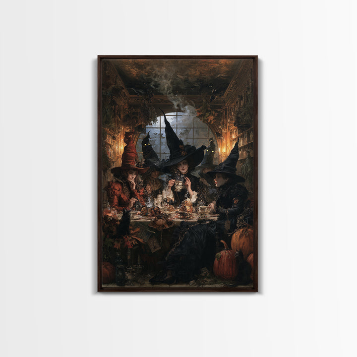 The Witches' Tea Party, Antique Gothic Portrait, Vertical Wall Art, Canvas Print, Gothic Wall Decor, Halloween Portrait Art