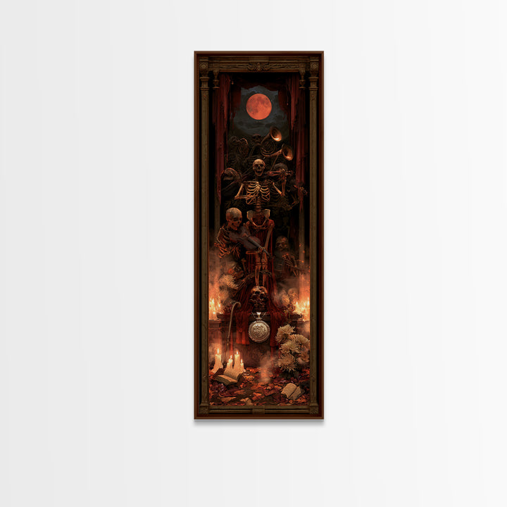 The Skeleton Orchestra, Dark Academia Wall Art, Tall Narrow Wall Art, Canvas Print, Gothic Wall Decor, Halloween Portrait Art
