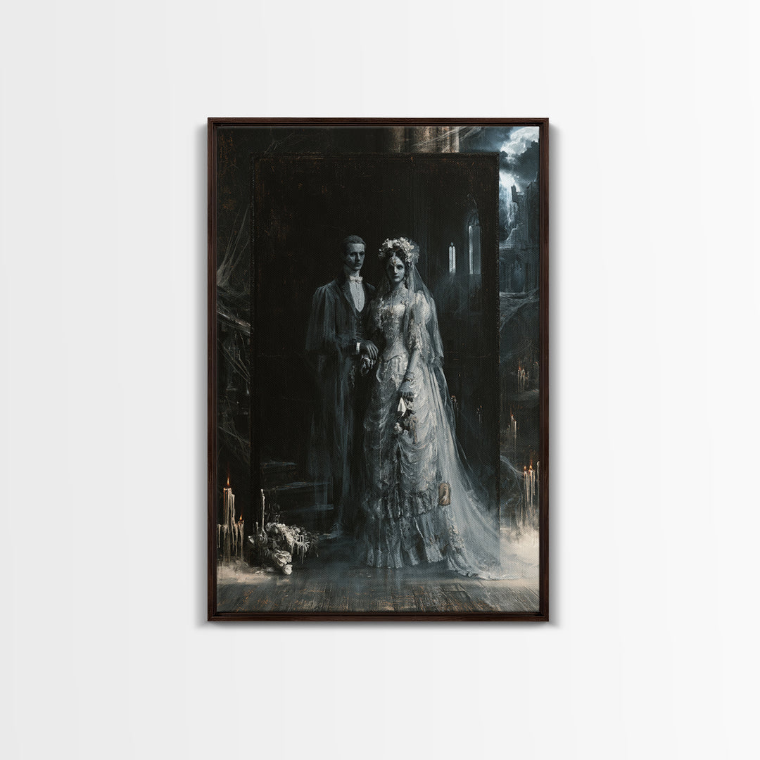 The Ghost Wedding, Victorian Horror Portrait, Vertical Wall Art, Framed Canvas Print, Gothic Wall Decor, Halloween Portrait Art
