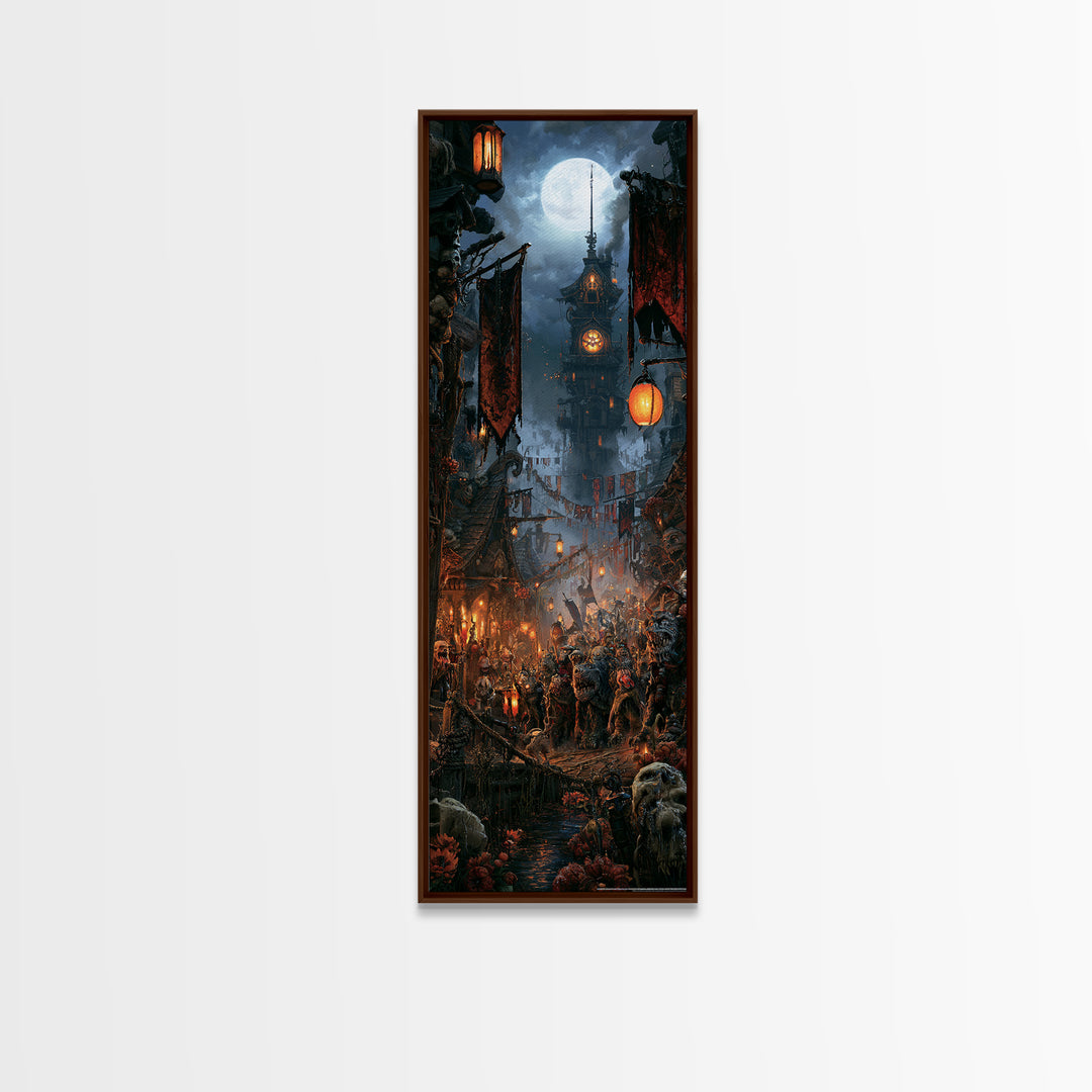 The Monster Parade, Dark Academia Wall Art, Tall Narrow Wall Art, Canvas Print, Gothic Wall Decor, Halloween Portrait Art, Gothic Home Decor