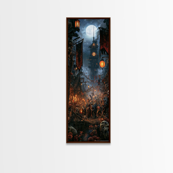 The Monster Parade, Dark Academia Wall Art, Tall Narrow Wall Art, Canvas Print, Gothic Wall Decor, Halloween Portrait Art, Gothic Home Decor