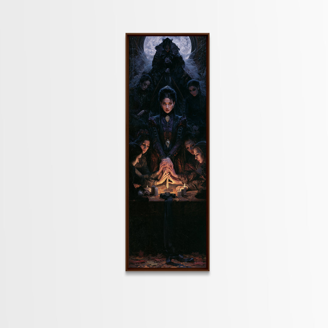 The Candlelit Seance, Antique Gothic Portrait, Tall Narrow Wall Art, Framed Canvas Print, Gothic Wall Decor, Halloween Portrait Art